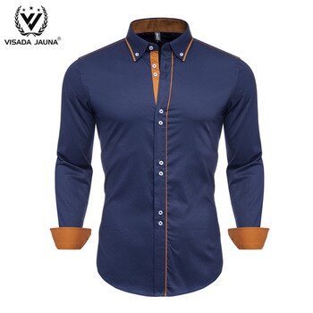 VISADA JUANA Men Shirt 100% Cotton 2019 Spring Autumn Casual Long Sleeve Shirt Soft Comfort Slim Fit Styles Brand Man Plus Size