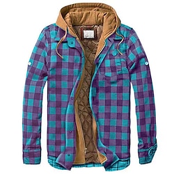 Homme Chemise Veste Rembourré Chemise Casual Chaud Capuche Hiver Tartan A B C D E Veste Lightinthebox