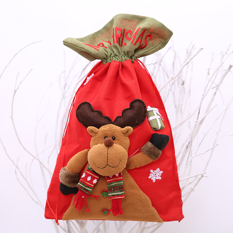 Christmas Santa Claus Linen Snowman Elk Gift Bag Decor