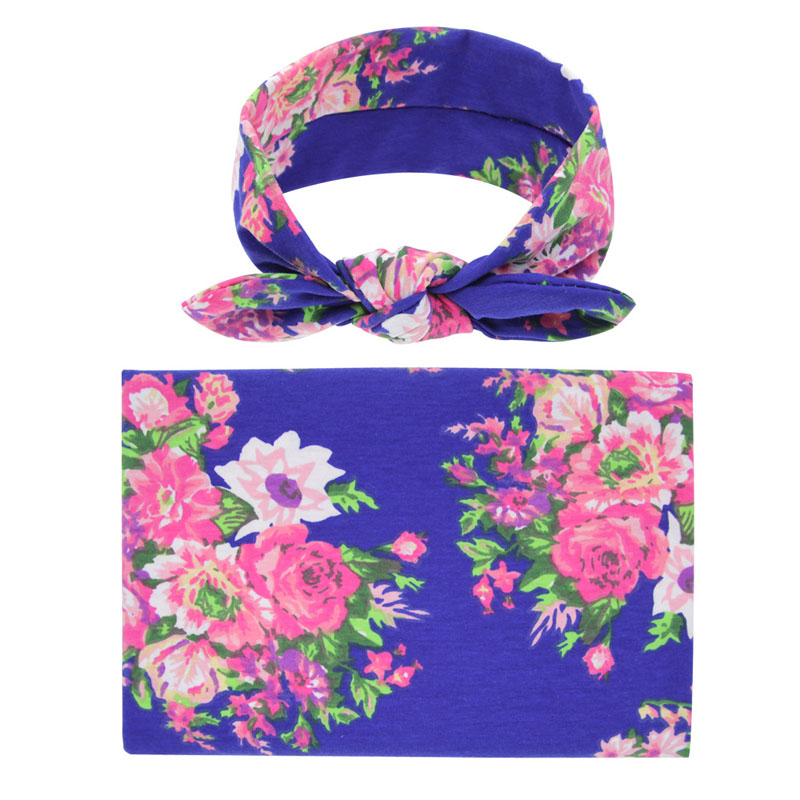 Beautiful Allover Floral Swaddle Blanket and Headband