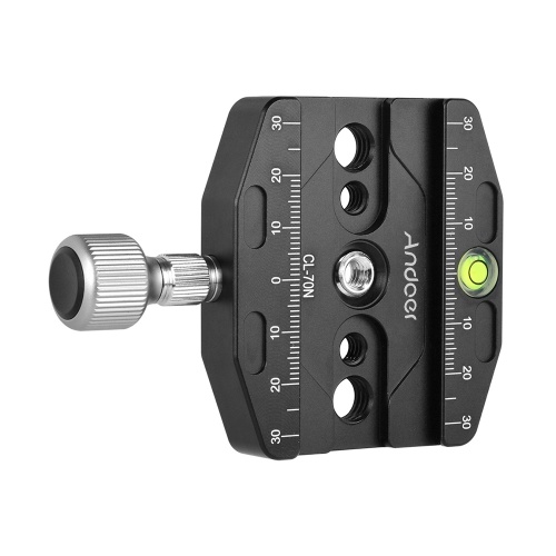 Andoer CL-70N 70mm Aluminum Alloy Quick Release QR Plate Clamp 3/8-inch with 1/4-inch Adapter & Bubble Level for Arca Swiss Benro Acratech Kirk Wimberley Gitzo Manfrotto RRS QR Plate