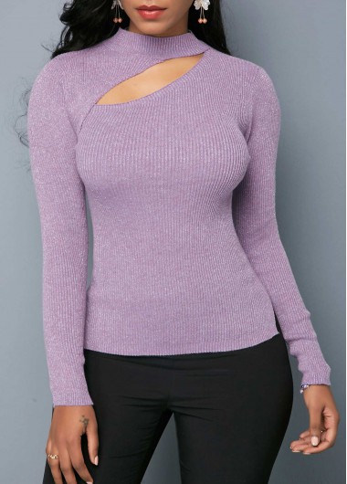 Long Sleeve Cutout Front Mock Neck Sweater