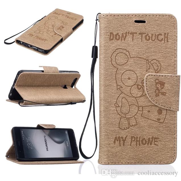 Cartoon Bear Wallet Leather Pouch Case For Huawei P10 P9 LITE Y3 Y5 Y6 II Honor 5A LG K7 K8 2017 K10 Strap Stand Don't touch my phone Cover