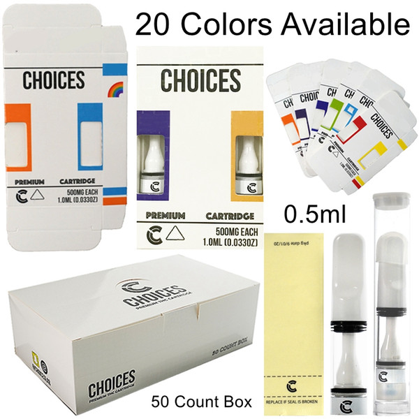 20 Colors CHOICES Full Ceramic Cartridges Packaging Press On Empty Vape Pen Carts 510 Thread Thick Oil Wax Vaporizer 0.5ml Atomizer