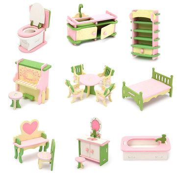 Wooden Dolls House Miniature Accessory Room Furniture Set Kids Pretend Play Toys