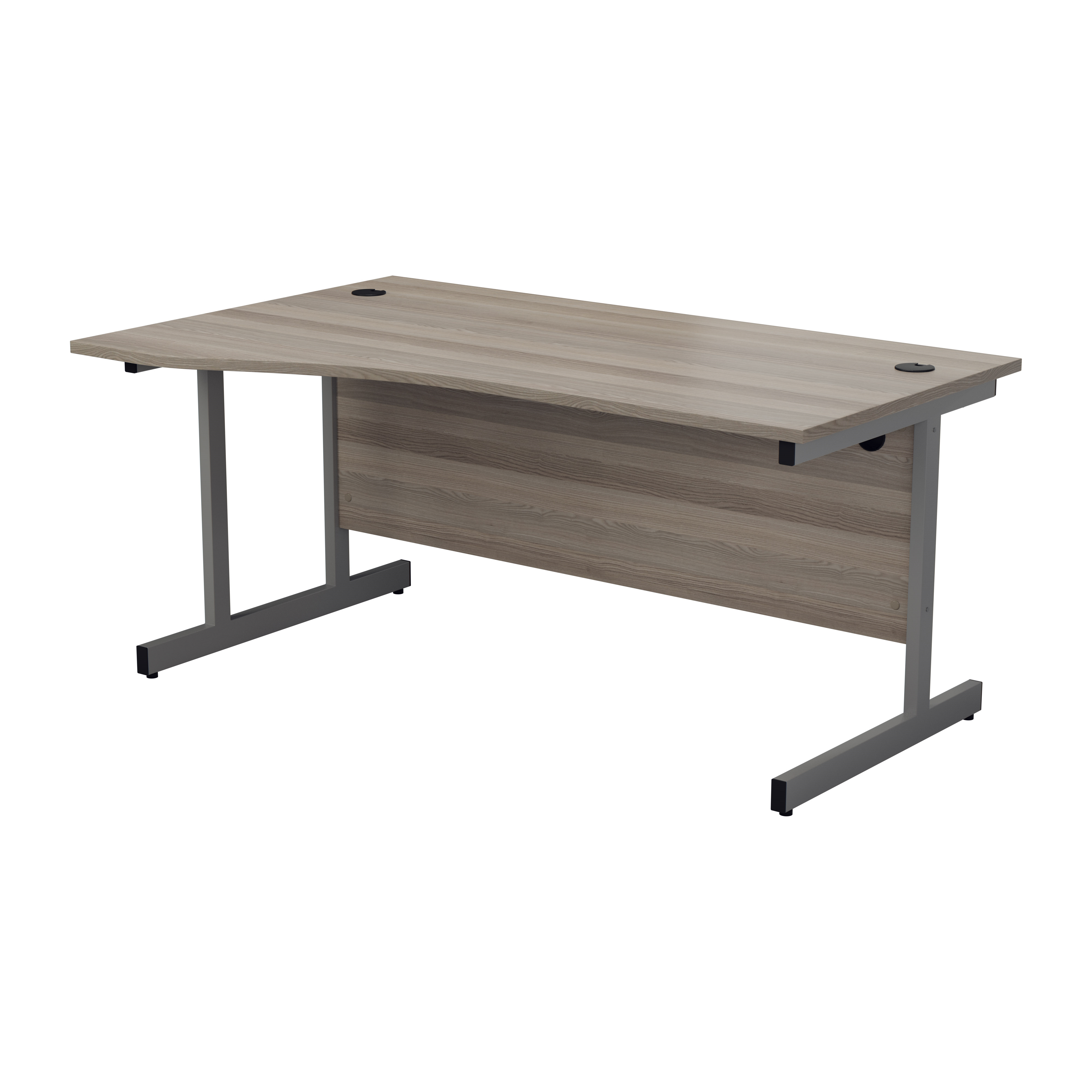 One Cantilever 1600 LH Wave Cantilever Workstation - Grey Oak Top Silver Legs