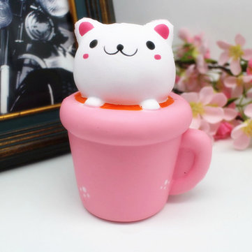 Squishy Jumbo Teacup Cat Kitten 14cm Slow Rising Soft Animal Pet Collection Gift Decor Toy