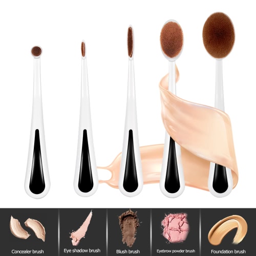 5pcs Oval pinceaux de maquillage Set souples cosmétiques brosse à dents pour débutants Pinceaux avec support Concealer Foundation Blush Sourcils Eyeshadow Brush
