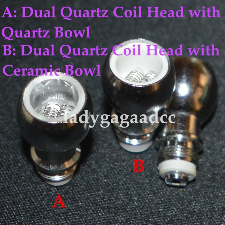 Lastest Dual Quartz Wax Coil Quartz Bowl For Wax Glass Globe Bulb Atomizer Wax Coil Dual Quartz Replacement Coil Head for glass wax atomizer