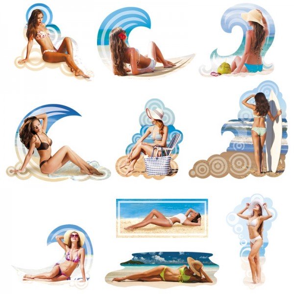 3-D Motive, Strandschönheiten, 3,5-12cm, 10 Motive