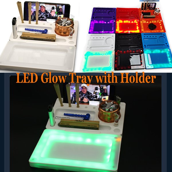 Customize LED Glow tray with lid rolling trays 7 colors LED Light Up Roll Tray Printed Silicone tray for Rolling Dry Herb Flower With gift Box