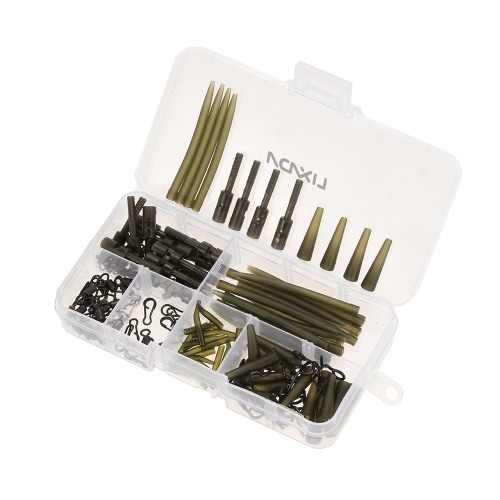 Lixada 160pcs Fishing Accessories Kit Set Safety Lead Clip Rubber Tubes Sleeves Rolling Swivels Snap Clips with Pins Carp Fishing Tackle