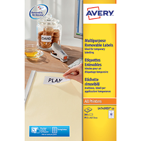 Avery L4743REV-25 Multipurpose Removable Labels 25 sheets - 12 Labels per Sheet