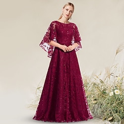 A-Line Elegant Floral Wedding Guest Formal Evening Birthday Dress Jewel Neck Short Sleeve Floor Length Lace with Appliques 2022 Lightinthebox