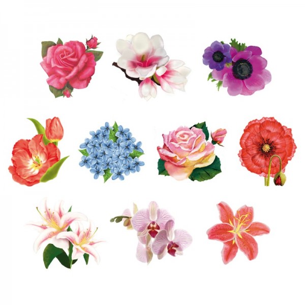 Relief-Bilder, Blüten 1, geprägt, 6-8 cm, 10er Set