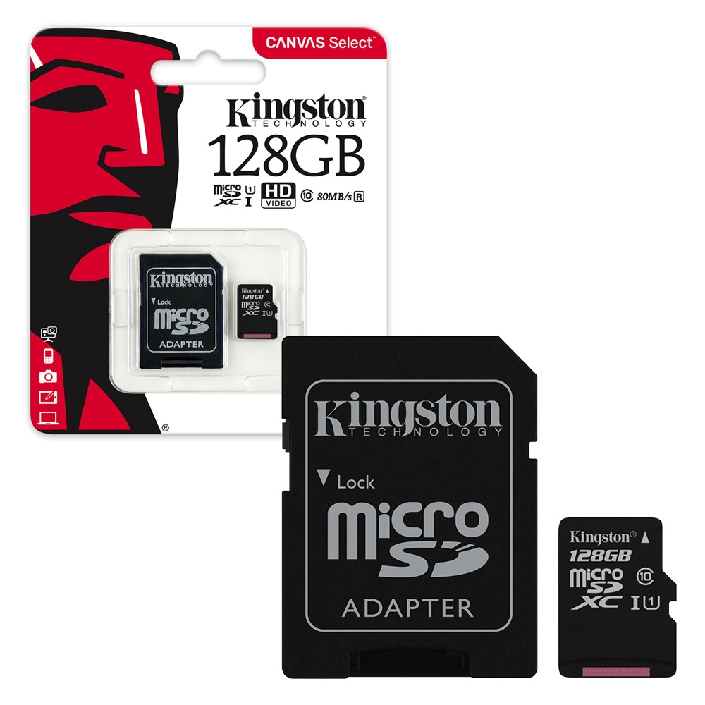 Kingston Canvas Select Micro SD SDXC Memory Card 80MB/s UHS-1 Class 10 with SD Adapter - 128GB