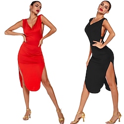 Women's Dancer Latin Dance Performance Dress Stylish Polyester Black Red Dress Lightinthebox