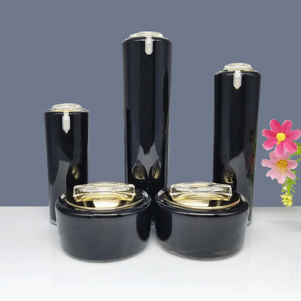 black gold acrylic cream jar cosmetic bottle container jar acrylic lotion pump bottle 15g 30g 50g 30ml 50ml 100ml f028