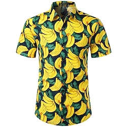 Hombre Camisa camisa hawaiana Fruta Piña Estampados Sandía Plátano Cuello Vuelto Amarillo Rosa Azul Marino Calle Casual Mangas cortas Abotonar Estampado Ropa Tropical Moda Hawaiano Design miniinthebox