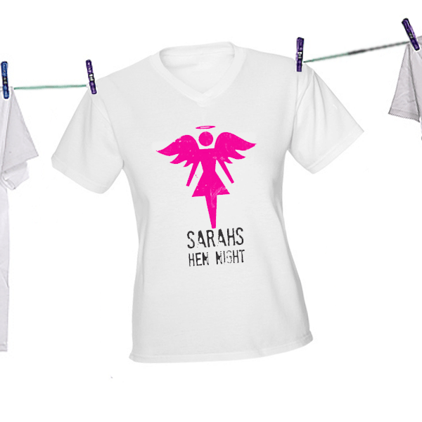 Pink Angel V-Neck T-Shirt Size 12-14 Print Front & Back