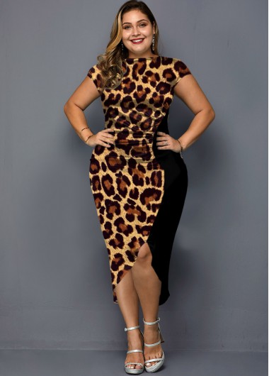 Plus Size Leopard Short Sleeve Dress