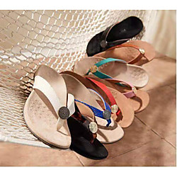 Women's Slippers  Flip-Flops Wedge Heel Round Toe PU Solid Colored Light Brown Leopard White Lightinthebox