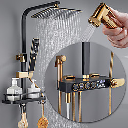 Shower System / Rainfall Shower Head System / Thermostatic Mixer valve Set - Handshower Included pullout Rainfall Shower Contemporary Electroplated Mount Outside Ceramic Valve Bath Shower Mixer Taps Lightinthebox