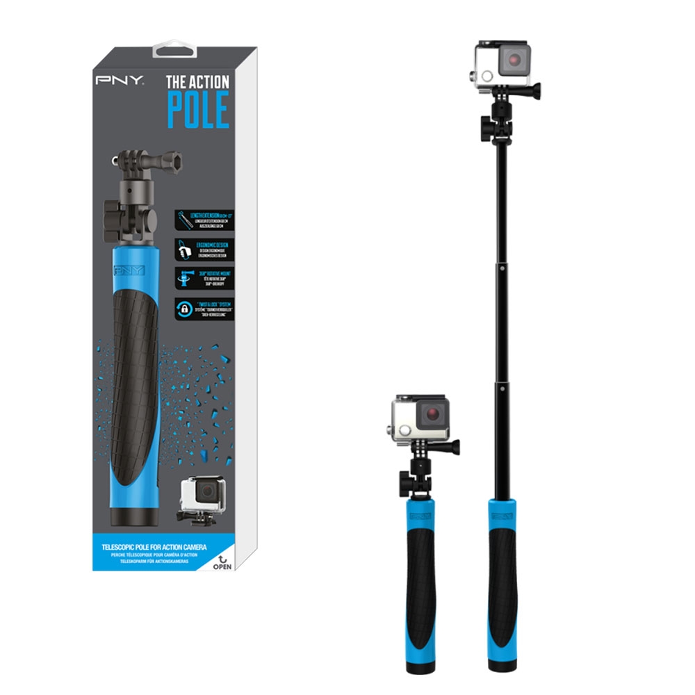 PNY Action Pole Selfie Stick Telescopic Extender for EvoDX, Gopro action cameras