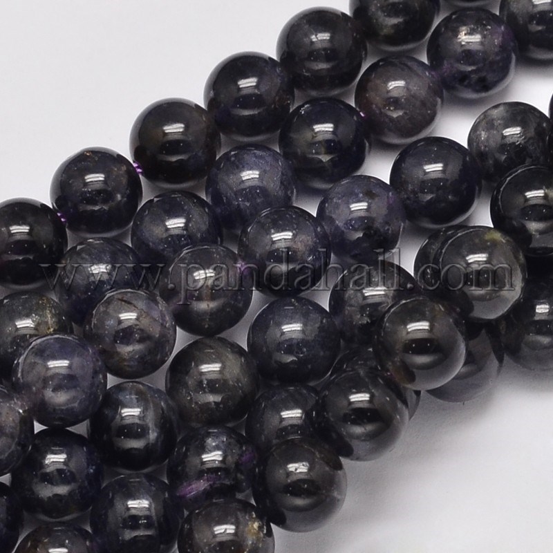 Natural Cordierite/Iolite/Dichroite Round Bead Strands, 8mm, Hole: 1mm; about 51pcs/strand, 15.5
