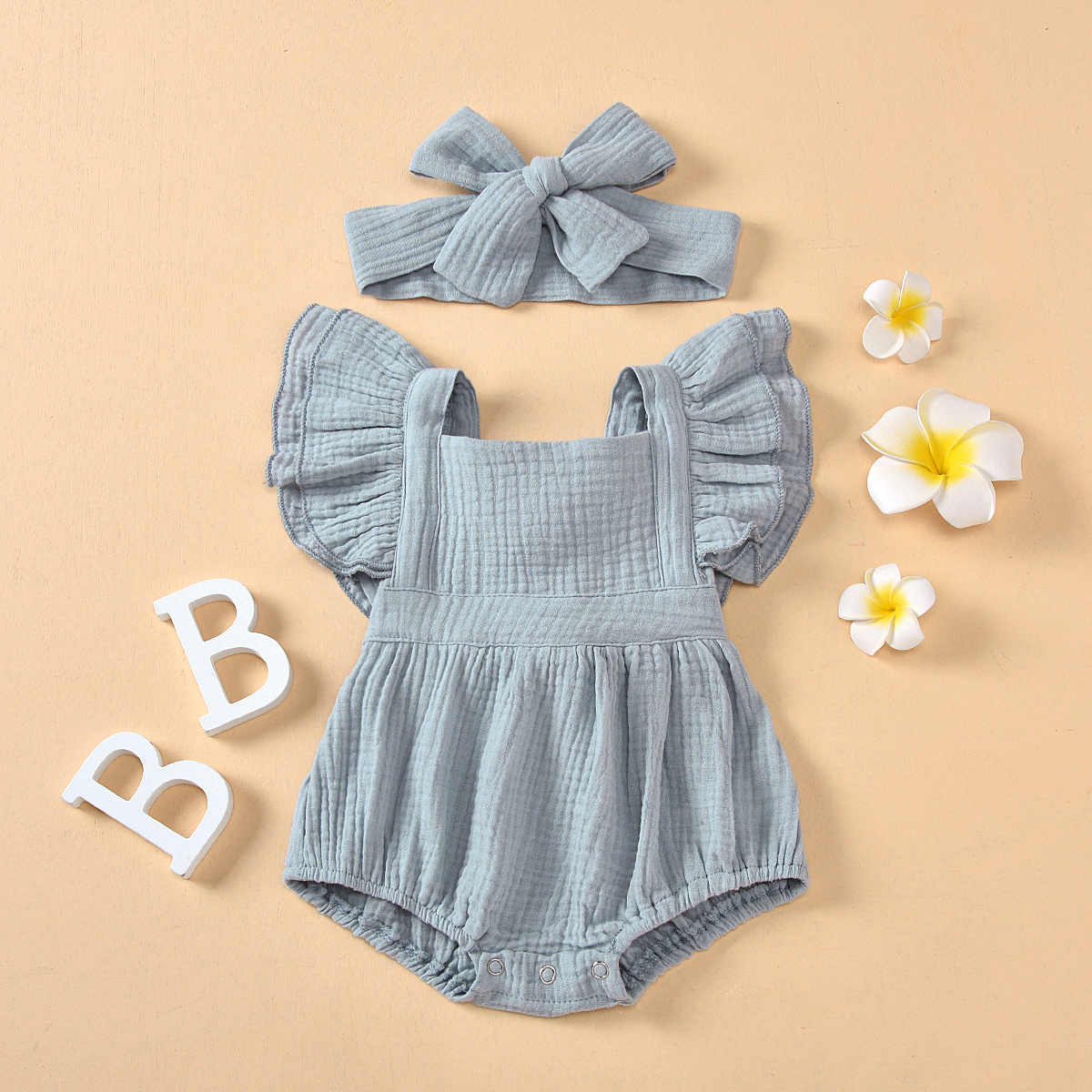 Baby Girl Solid Sleeveless Romper