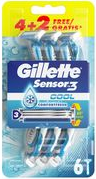 Gillette Einwegrasierer Sensor3 Cool 4+2 GRATIS mit 3 Hautsensor-Klingen, verbesserter Gleitstreifen, - 1 Stück (7702018466191)