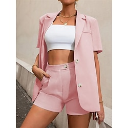 Costume Femme Bureau Travail Usage quotidien Sortie mode contemporain Style moderne Style de rue Avec poches Normal Manteau Noir Blanche Vert Claire Eté Printemps Boutonnage Simple Col rabattu Lightinthebox