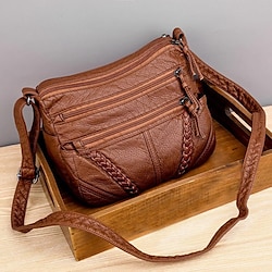 Men's Women's Crossbody Bag Shoulder Bag PU Leather Party Daily Zipper Adjustable Large Capacity Lightweight Solid Color Black Brown Lightinthebox