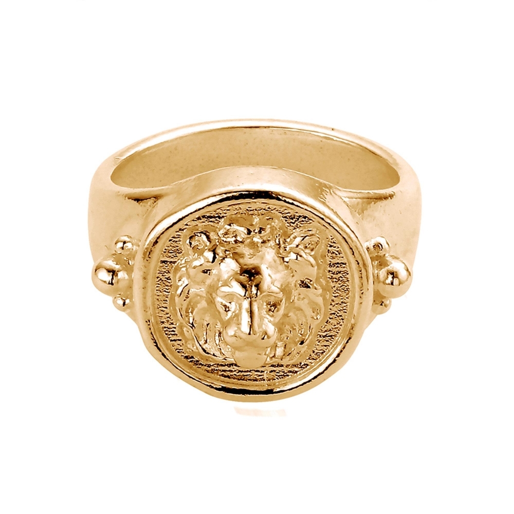 ChloBo GRLION2911 Women's Gold Tone Lioness Signet Ring (Medium)