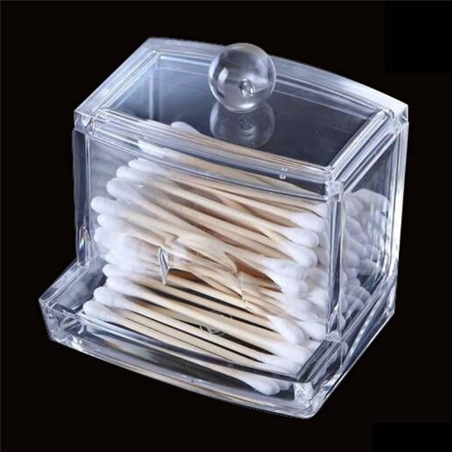 Clear Acrylic Q-tip Cotton Swab Box Case Makeup Storage Organizer Holder