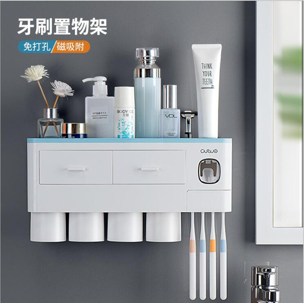 new toothbrush holder automatic toothpaste dispenser with cup wall mount toiletries storage rack bathroom accessories set
