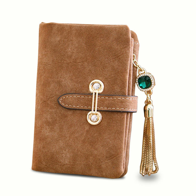 Women Nubuck Leather Tassel Long Wallet Zipper Belt Purse Card Holder Coin Bags