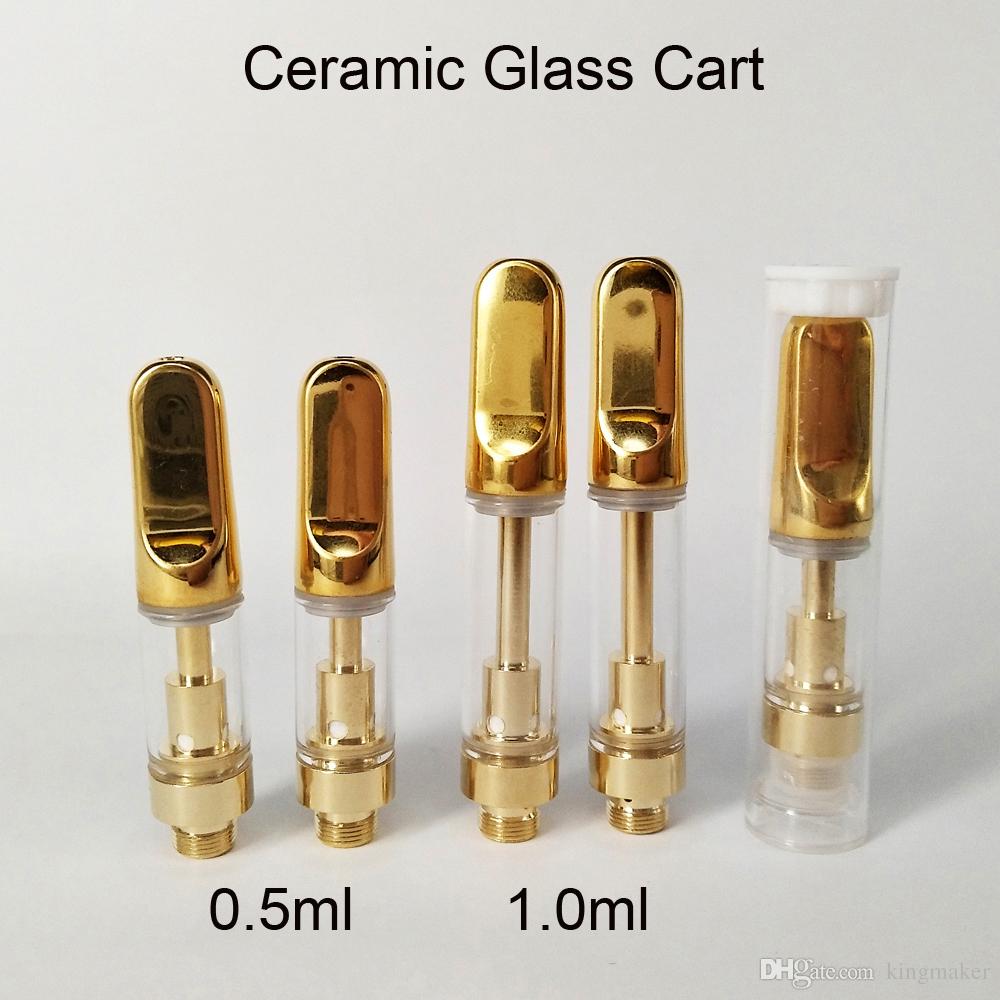 2018 Hot Gold color Glass atomizer o pen vaporizer co2 ceramic coil cartridge with golden ceramic drip tip Thick oil vape tank