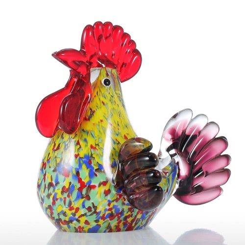Escultura Tooarts multicolor Gallo Glass Decoración del ornamento Animal del arte del regalo de la decoración