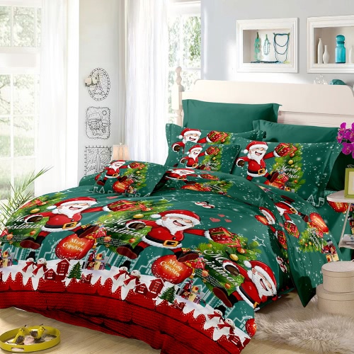 Christmas Santa Bedding Set Polyester 3D Printed Duvet Cover + 2pcs Pillowcases + Bed Sheet Set Christmas Bedroom Decorations