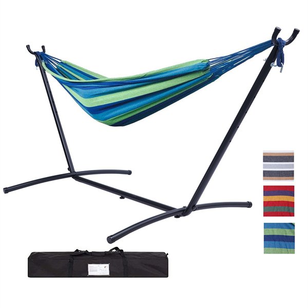 Double Classic Hammock with Stand for 2 Person- Indoor or Outdoor set Use-with Carrying Pouch-Powder-coated Steel Frame - Durable 450 Pound Capacity