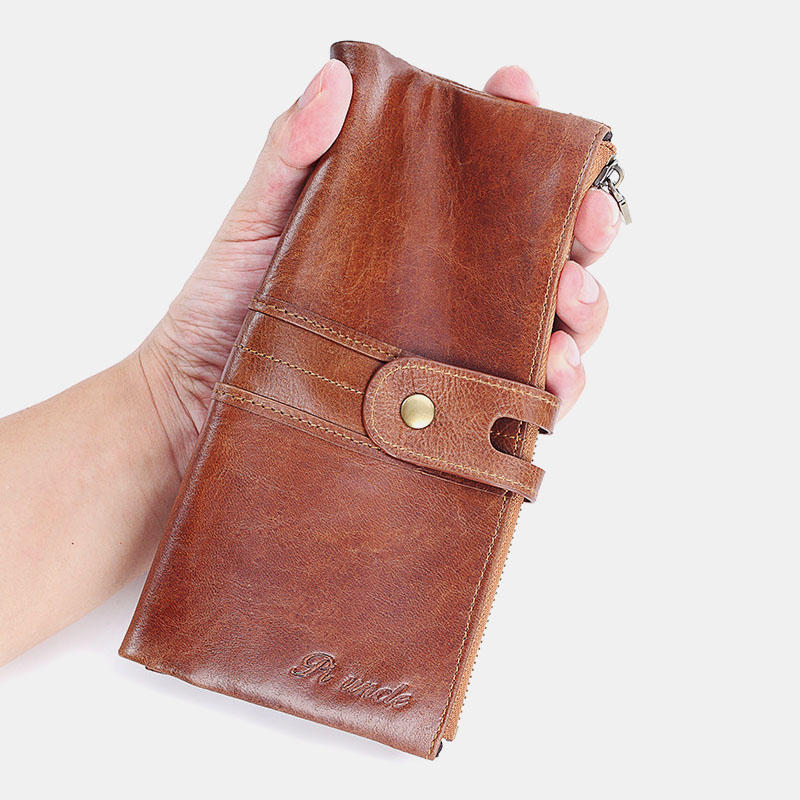 Men Genuine Leather Wallet Zipper Clutch Bag