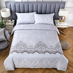 housse de couette gris clair reine dentelle motif floral imprimé ensemble de literie léger doux en microfibre couette housse de couette (1 housse de couette 2 taies d'oreiller) (pas de couette) miniinthebox