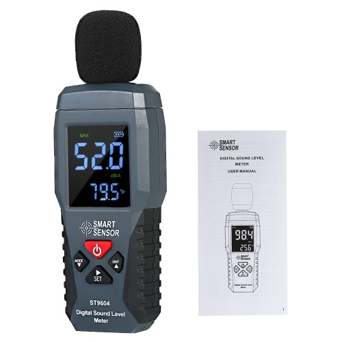 SMART SENSOR Mini Medidor digital de nivel de sonido Pantalla LCD Medidor de ruido Instrumento de medición de ruido Decibel Tester 30-130dBA ST9604