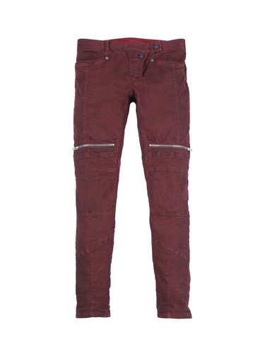 Burgundy Plain Zipper Casual Denim Jeans