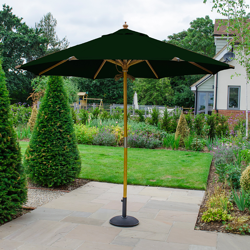 Nova - 3m Round Deluxe Wooden Garden Parasol - Double Pulley Operated - Green