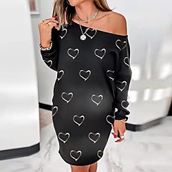 Mujer Vestido de una línea Vestido hasta la Rodilla Rosa Gris Color Caquí Negro Manga Larga Estampado Estilo moderno Otoño Invierno Hombros Caídos Casual 2021 S M L XL XXL XXXL miniinthebox