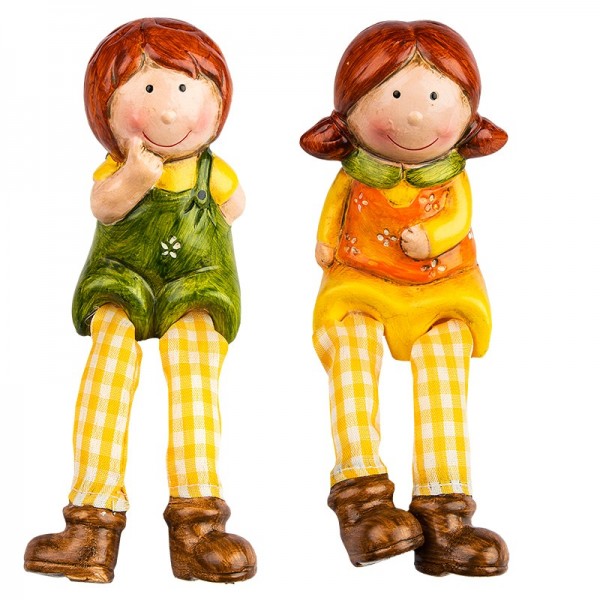 Mädchen & Junge mit Schlenkerbeinen, 17cm/18cm hoch, Kantenhocker, 2 Stück