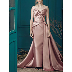 Sheath / Column Reformation Amante Elegant Engagement Formal Evening Dress Strapless Sleeveless Court Train Satin with Overskirt 2021 Lightinthebox