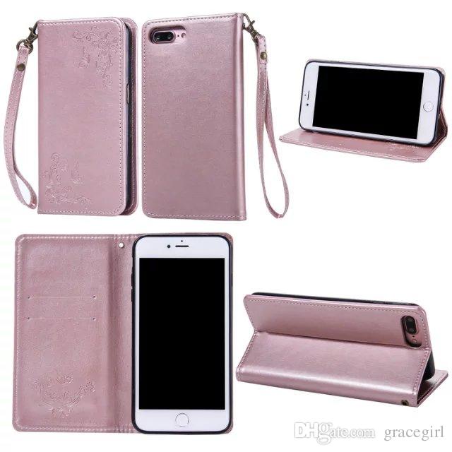 Strap Magnetic Suck Flip Leather Case For Iphone SE 5 5S 5C 6 7 I7 plus 6S 4 4S Flower Stand Wallet Pouch TPU Cell Phone Cover No Hasp 1pcs